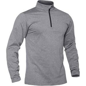 Mens Gray 1/4 Zip Long Sleeve Pullover Shirt XL Polyester Spandex Athleisure
